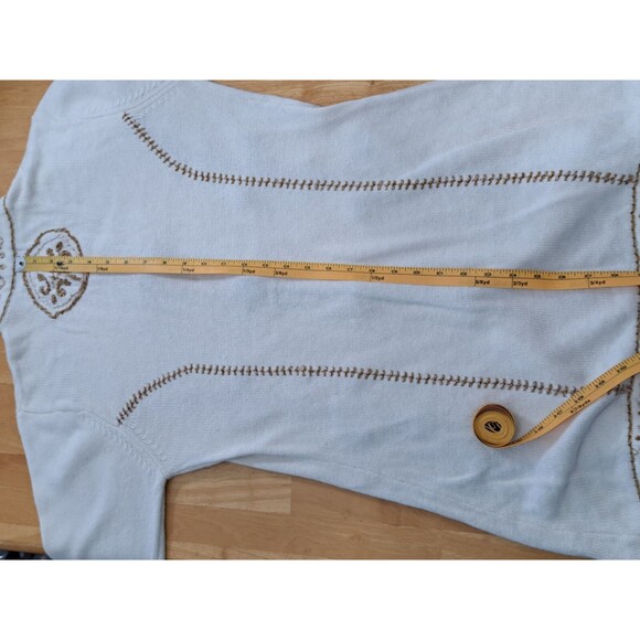 Coldwater Creek S Women's Long Cardigan Ivory Gold w/ Embroidery Toggle Buttons - Picture 16 of 16